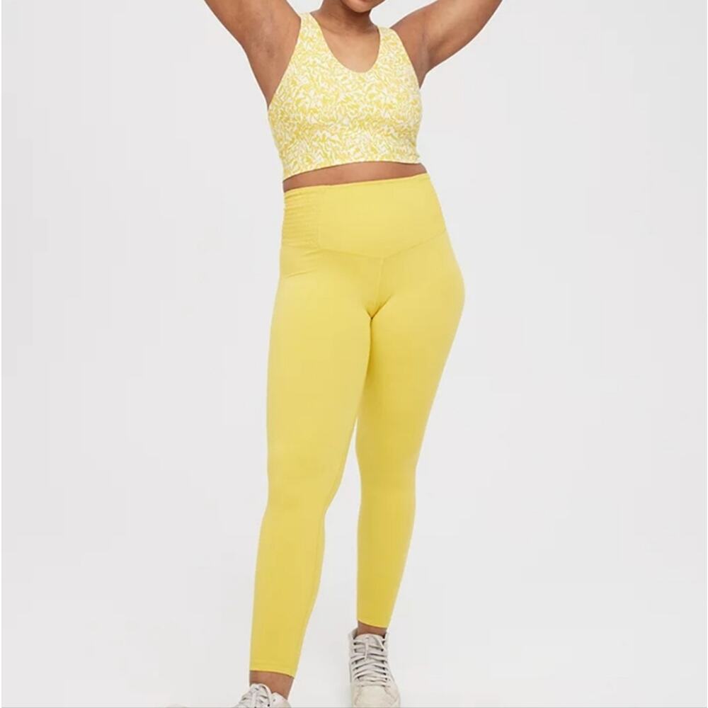NWT Aerie Offline Real Me Smocked 7/8 Legging - Green Rush High Waisted - Large